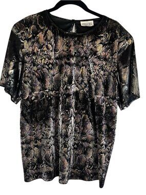 Vintage Floral Metallic Top M Retro Glam 80s Boho Party Artsy Festival Chic 90s